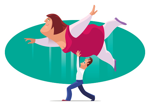 vector illustration of thin man with fat woman dancing