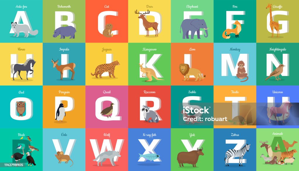 Animals Alphabet Letter From A To Z Stock Illustration - Download Image Now  - Alphabet, Animal Wildlife, Art - iStock