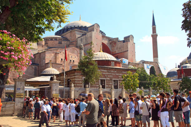 Istanbul, Turkey - August.19. 2010: People are waiting in line Hagia Sophia Museum