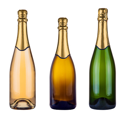 three blank champagne bottles isolated on white