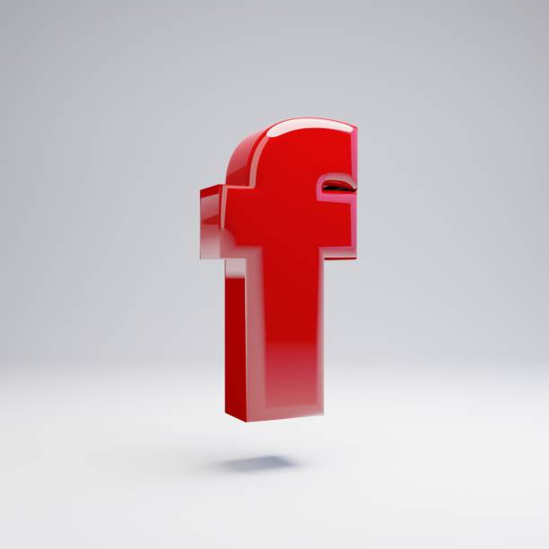 Volumetric glossy red lowercase letter F isolated on white background. 3D rendered alphabet. Modern font for banner, poster, cover, logo design template element.
