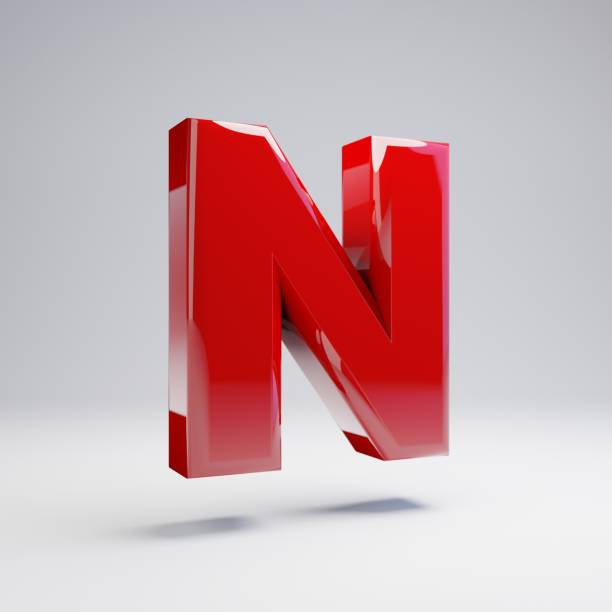 istock Volumetric glossy red uppercase letter N isolated on white background. 1142804999