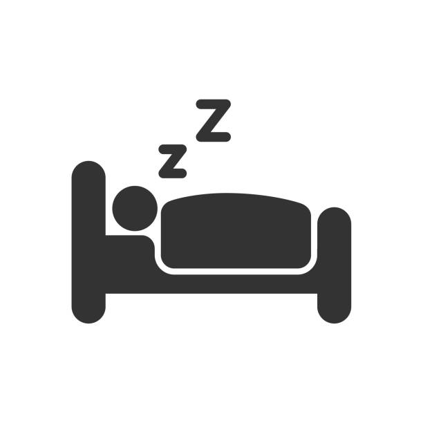 man sleeping on bed man sleeping with blanket on bed vector icon isolated on white background. man sleeping on bed flat icon for web and ui design sleeping stock illustrations