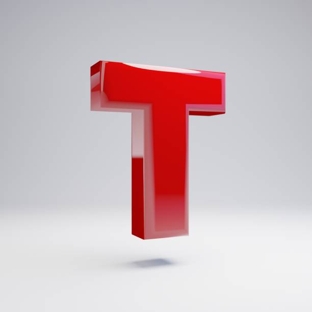 istock Volumetric glossy red uppercase letter T isolated on white background. 1142805288
