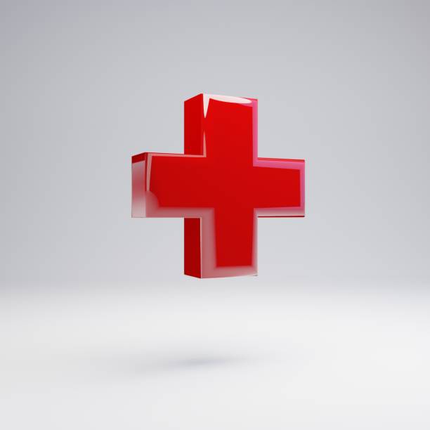 istock Volumetric glossy red plus symbol isolated on white background. 1142805331