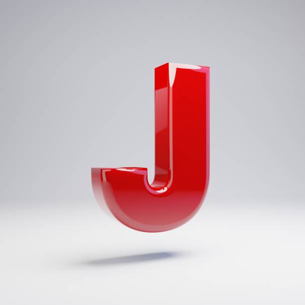 istock Volumetric glossy red uppercase letter J isolated on white background. 1142805421