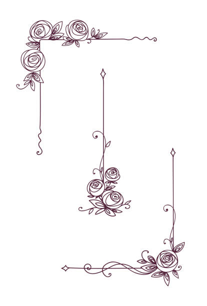 illustrazioni stock, clip art, cartoni animati e icone di tendenza di motivi floreali eleganti in bianco e nero. design del frontespizio. elementi vintage per l'arte della linea di arredamento. contorno floreale rosa - flourishes tattoo scroll ornate