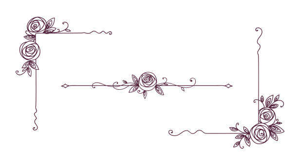 illustrazioni stock, clip art, cartoni animati e icone di tendenza di motivi floreali eleganti in bianco e nero. design del frontespizio. elementi vintage per l'arte della linea di arredamento. contorno floreale rosa - flourishes tattoo scroll ornate