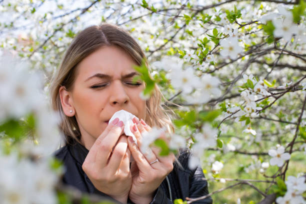 istock Allergic woman sneezing outdoor on springtime 1142807425