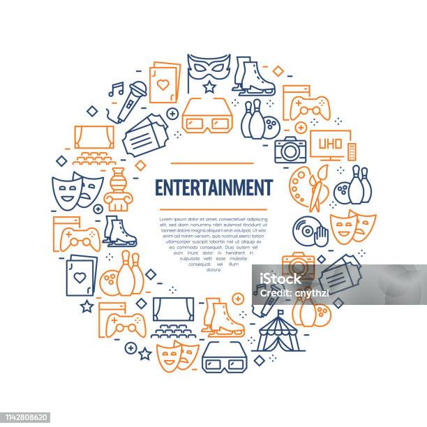 Entertainment And Hobbies Concept Colorful Line Icons Arranged In Circle Stock Illustration - Download Image Now
