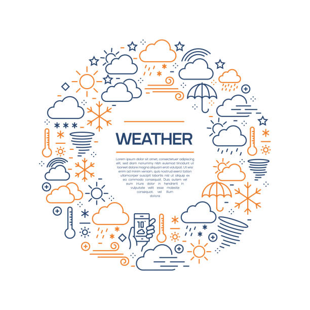 weather concept-colorful line icons, arranged in circle - seamless pattern meteorology snowflake stock-grafiken, -clipart, -cartoons und -symbole