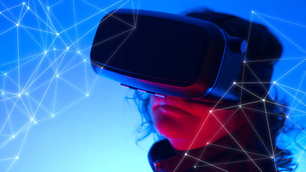 istock Virtual reality 3d video, abstract digital wires transformation 1142810912