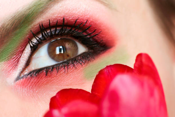 istock Makeup brown green eyes with red and green eyeshadow 1142811688