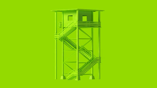 Lime Green Large Watch Tower with Stairs 3 Quarter View