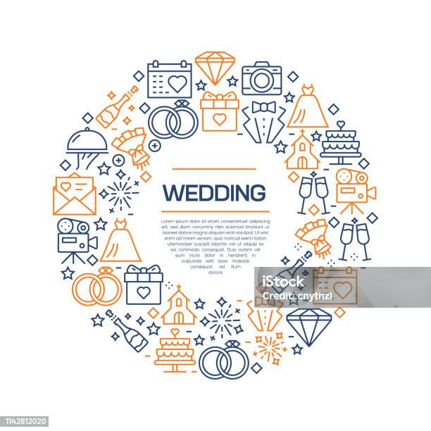 Wedding Concept Colorful Line Icons Arranged In Circle Stock Illustration - Download Image Now