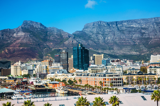 Cape Town, South Africa. Panorama of the city against backdrop of Table Mountain