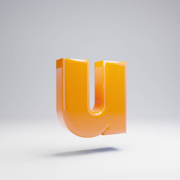 istock Volumetric glossy hot orange lowercase letter U isolated on white background. 1142812283