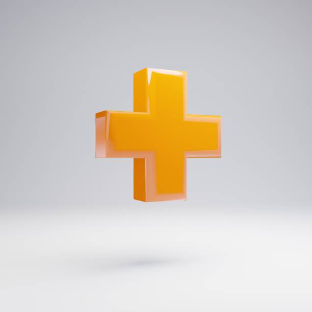 istock Volumetric glossy hot orange plus symbol isolated on white background. 1142812376