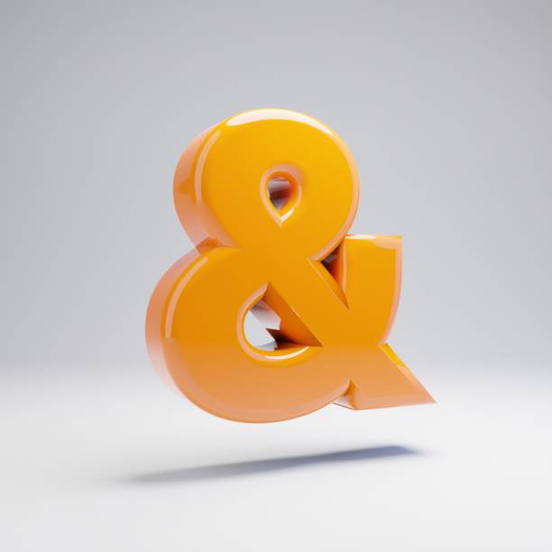 Volumetric glossy hot orange ampersand symbol isolated on white background. Volumetric glossy hot orange ampersand symbol isolated on white background. 3D rendered alphabet. Modern font for banner, poster, cover, logo design template element. ampersand stock pictures, royalty-free photos & images