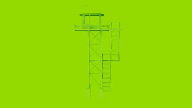 istock Lime Green Tall Watch Tower with Stairs Front 1142812585