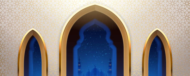 ilustrações de stock, clip art, desenhos animados e ícones de arab mosque with windows or arabic church wall - turkish arch