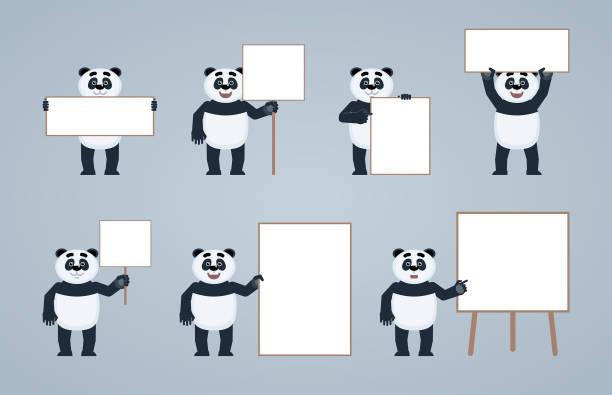Bebê Panda Acenando Desenho Animado Pata, Ilustração Vetorial