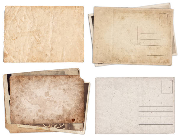 istock Set of various Old papers and postcards with scratches and stains texture isolated 1142828564