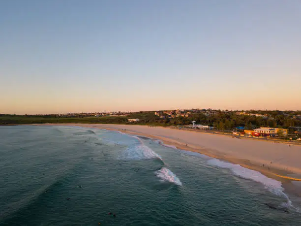 Aerial view of Maroubra Beach in the morning. Sydney, Australia.
