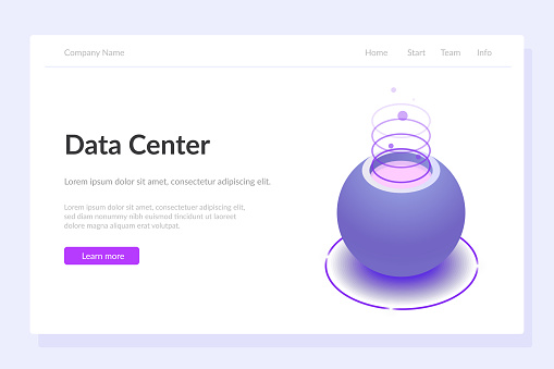 Data Center Concept web template. Isometric editable 3d illustration. Or voice assistant. Violet.