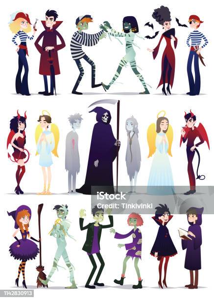 Ilustración de Disfraces De Halloween Ilustración Vectorial De Jóvenes Vestidos Para Fiesta De Disfraces De Halloween Ilustración de Disfraces De Halloween Ilustración Vectorial De Jóvenes Vestidos Para Fiesta De Disfraces De Halloween