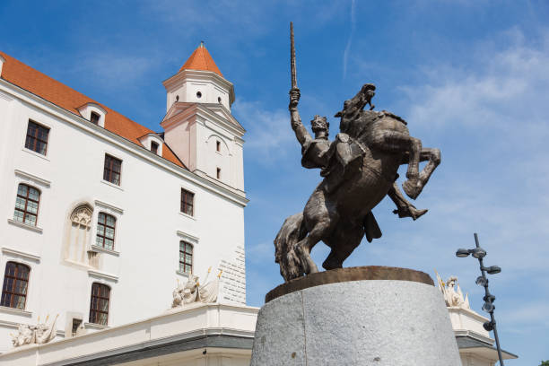 The Statue of Svatopluk in front of castle in Bratislava Slovakia on 30.4.2018.