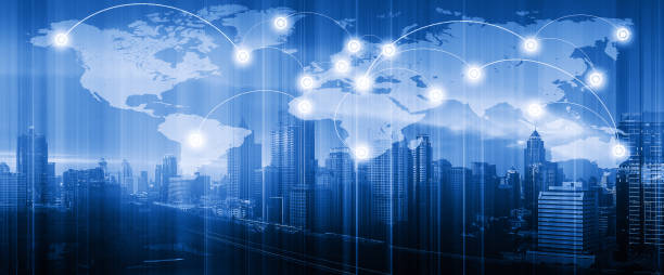 istock Double exposure of world map connection and blurred cityscape. Technology and network connection concept. World map element of this image furnished by NASA. 1142832962