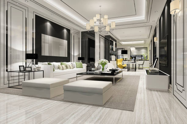 istock 3d rendering modern dining room and living room with luxury decor 1142833054