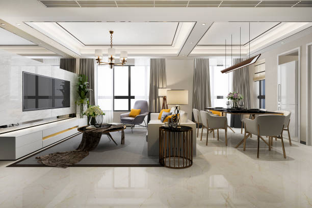 istock 3d rendering modern dining room and living room with luxury decor 1142833084