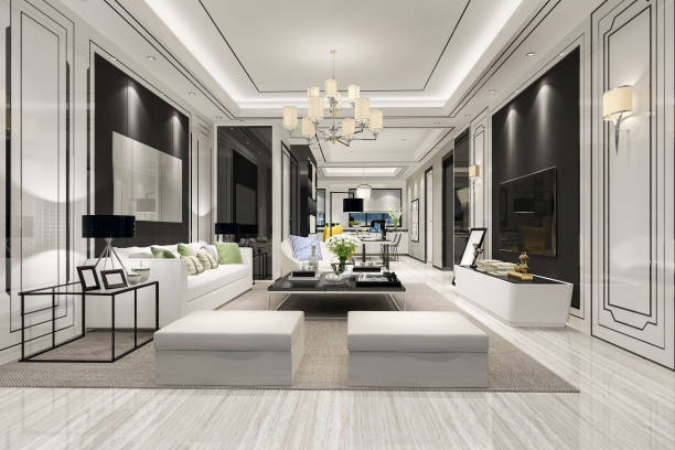 istock 3d rendering modern dining room and living room with luxury decor 1142833098