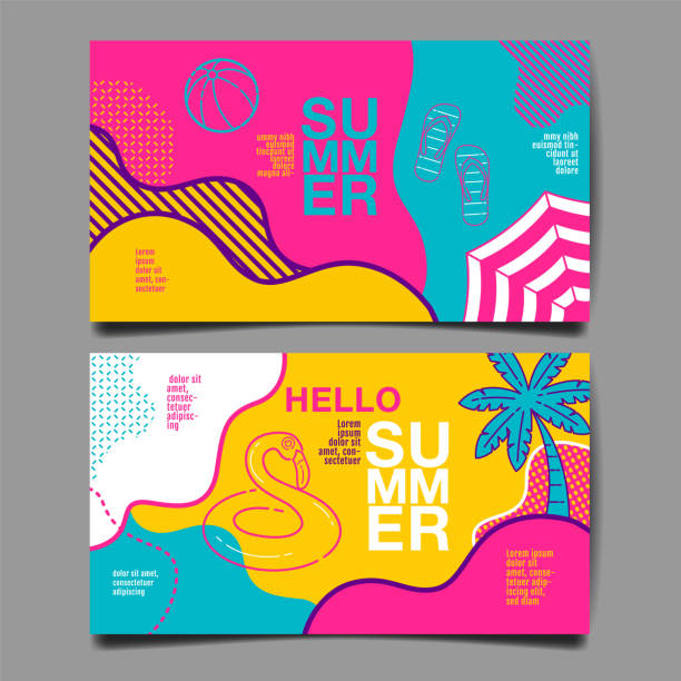 summer , layout design, greeting card, cover book, banner, stripe line, colorful, template design, vector illustration summer , layout design, greeting card, cover book, banner, stripe line, colorful, template design, vector illustration coconut borders stock illustrations