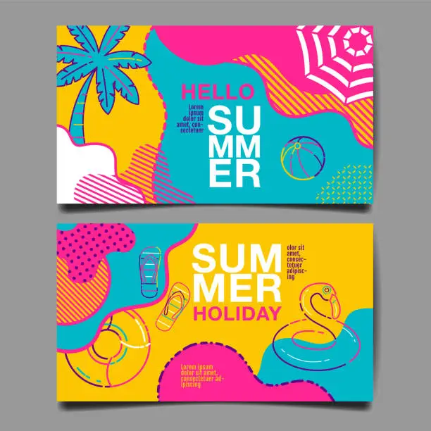 Vector illustration of summer , layout design, greeting card, cover book, banner, stripe line, colorful, template design, vector illustration