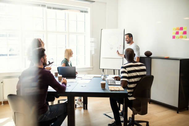 istock Manager giving a whiteboard presentation to office colleagues 1142835759