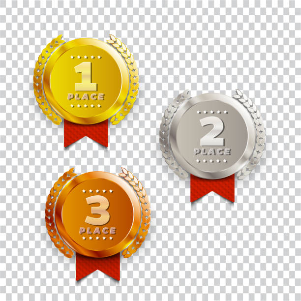 1st, 2nd, 3rd place gold colored logo's. Vector illustration. second place stock illustrations