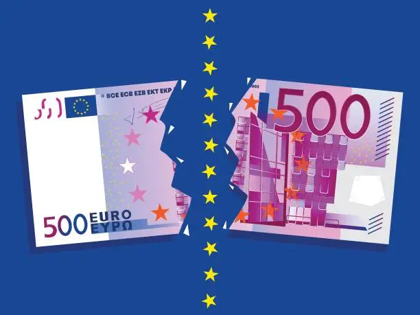 Vector illustration of Five Hundred Euro Ripped Banknote