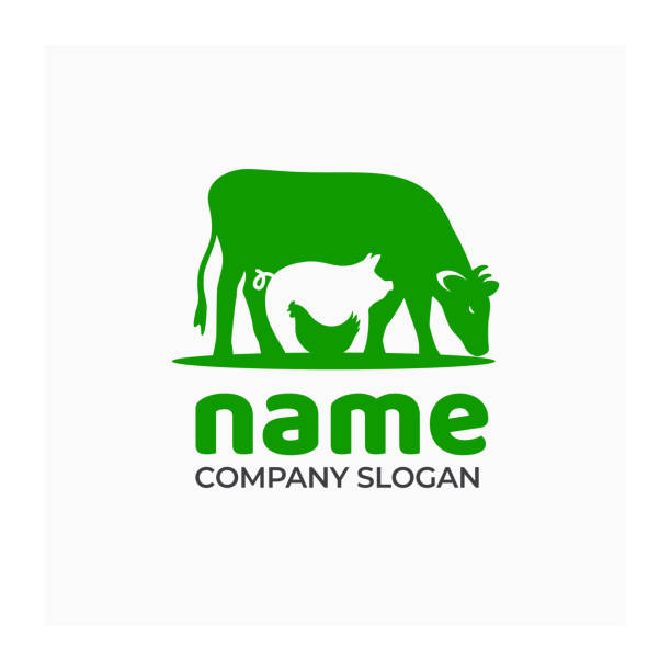 farm ikone mit kuh, schwein und huhn. schild für landwirtschaftliche betriebe - poultry stock-grafiken, -clipart, -cartoons und -symbole