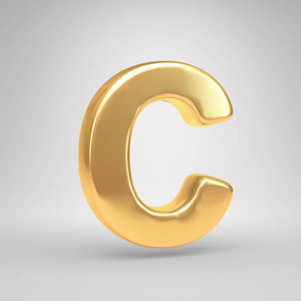 istock 3D letter C uppercase. Shiny golden font isolated on white background 1142839497