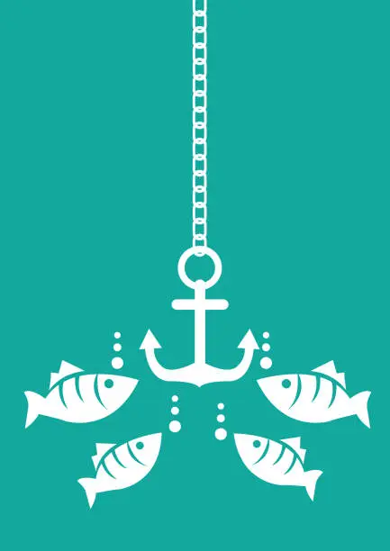 Vector illustration of Fish and Anchor Underwater Vector Illustration