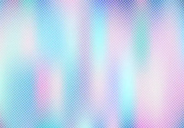 Vector illustration of Abstract smoot blurred holographic gradient background with halftone texture effect. Hologram  Luxury trendy tender pearlescent.