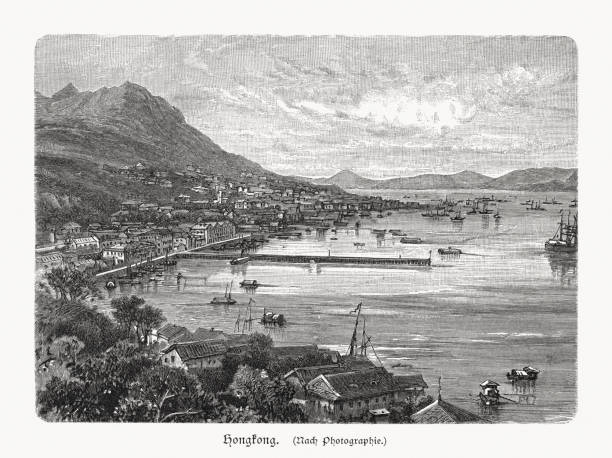 istock Historical view of Hong Kong, China, wood engraving, published 1897 1142841378
