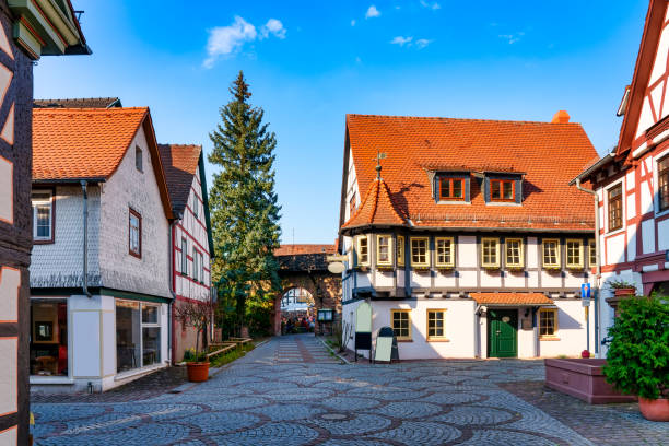 Cityscape of Michelstadt an der Bergstasse, Odenwald A lovable town of timber-framed houses, Michelstadt is a tourist favourite in the Hessian Odenwald. odenwald photos stock pictures, royalty-free photos & images