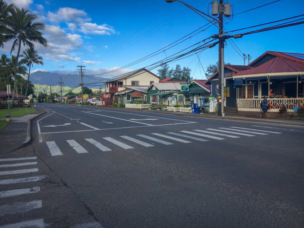 городской пейзаж ханалей, кауаи, гавайи, сша - hawaii islands tropical climate mountain residential structure стоковые фото и изображения