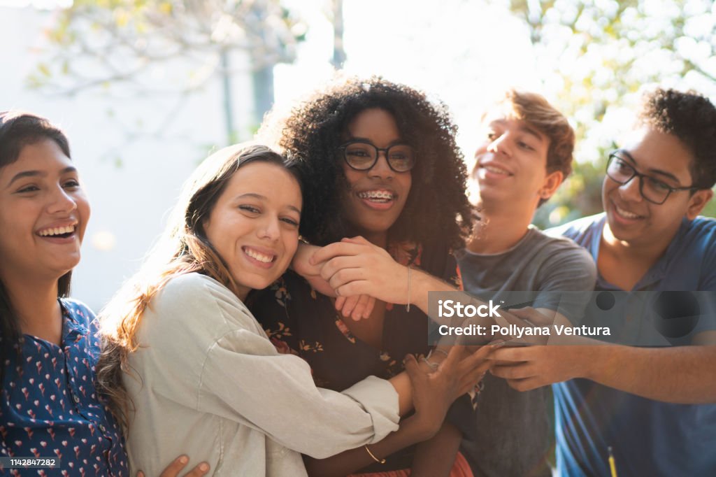 An affectionate hug of birthday Friendship, Summer, Birthday Cake, Celebration, Teenager Teenagers Only Stock Photo