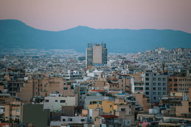 View of Athens, Greece, at sunset, as seen from above