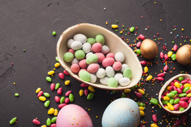istock Chocolate egg filled with colorful candies 1142850820